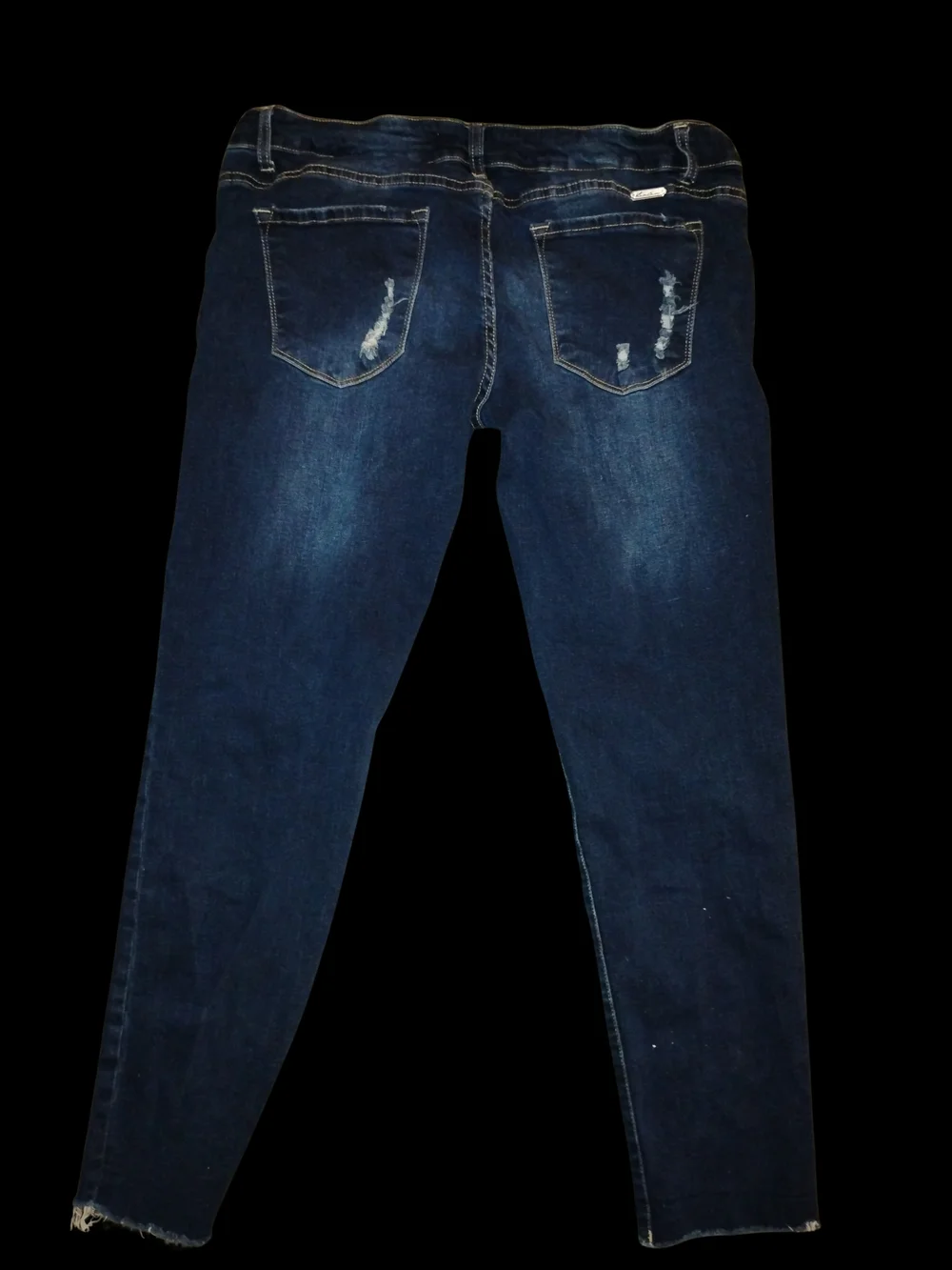 KanCan Distressed Dark Blue Boyfriend Jeans with Frayed Hem - Picture 2 of 3